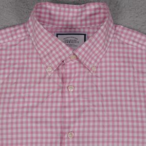 Charles Tyrwhitt Button Down Shirt Mens 16/33 Classic Fit Pink Check Long Sleeve